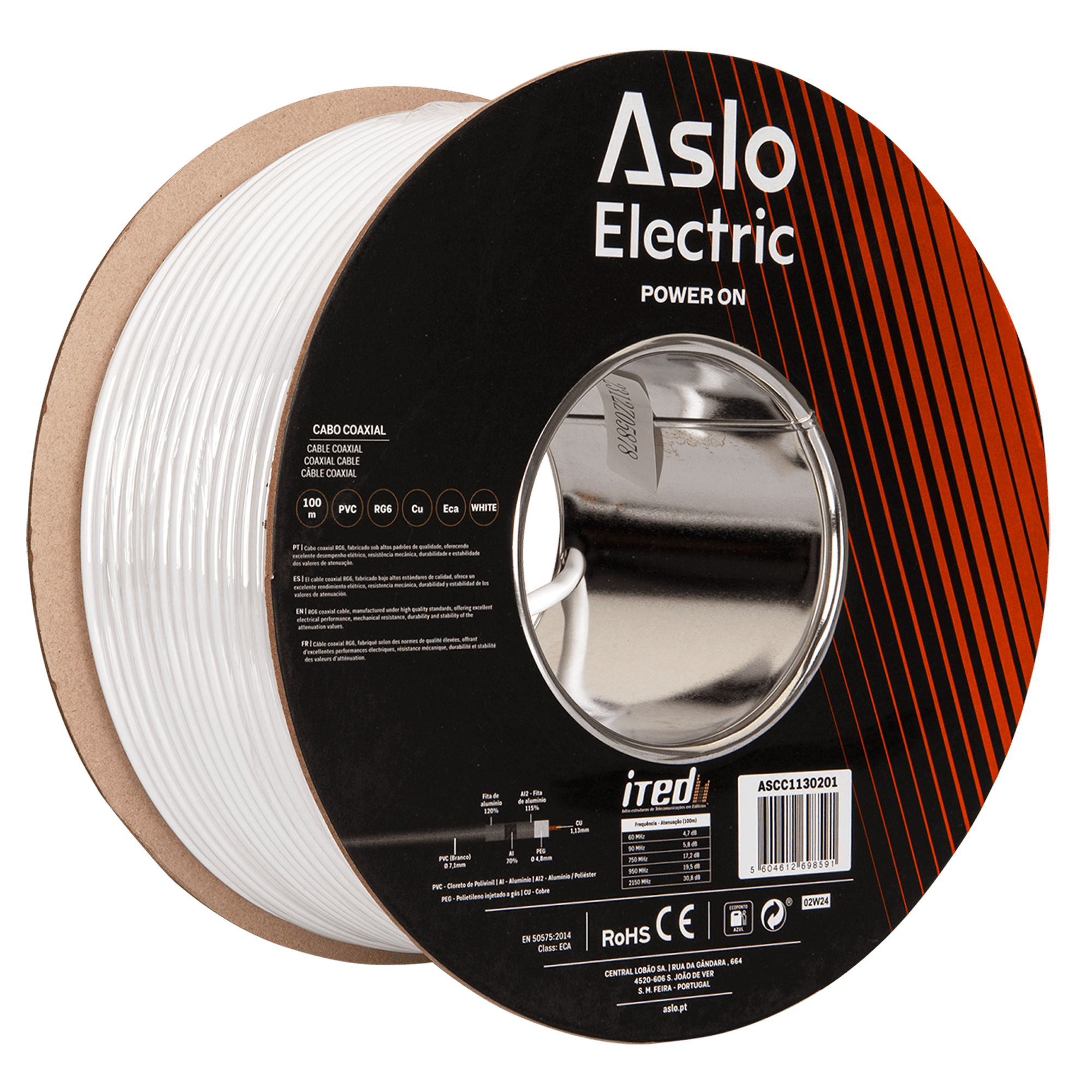 CABO RG6 COAXIAL CU PVC 750 O - BOBINA 100M